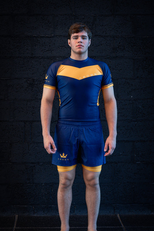 CROWN Rashguard Navy/Yellow Rank – Made for Champions