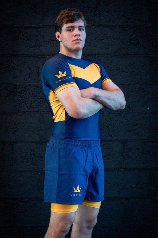 CROWN Rashguard Navy/Yellow Rank – Made for Champions