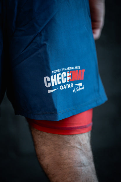 CHECKMAT - Duo Shorts- navy and red